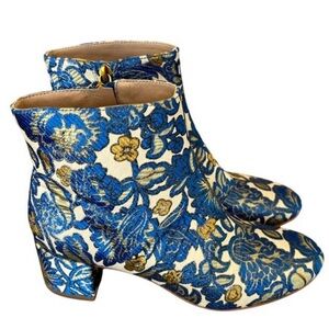 Tory Burch Shelby Jacquard Metallic Floral Embroidered Womens Ankle Boots Size 6